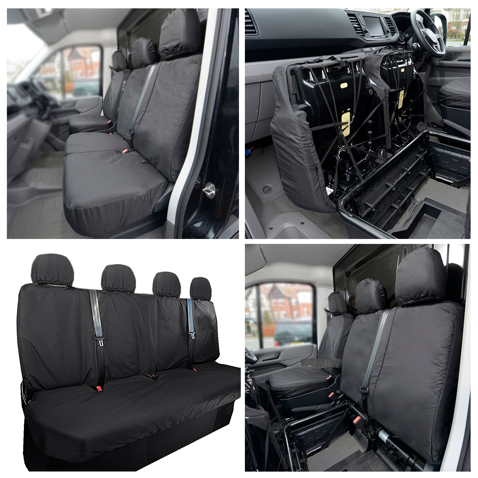 Man TGE (2017 Onwards) Tailored Front & Rear Seat Covers (WITH Split Front Passenger Base & NO Folding Front Middle Seat) - Black