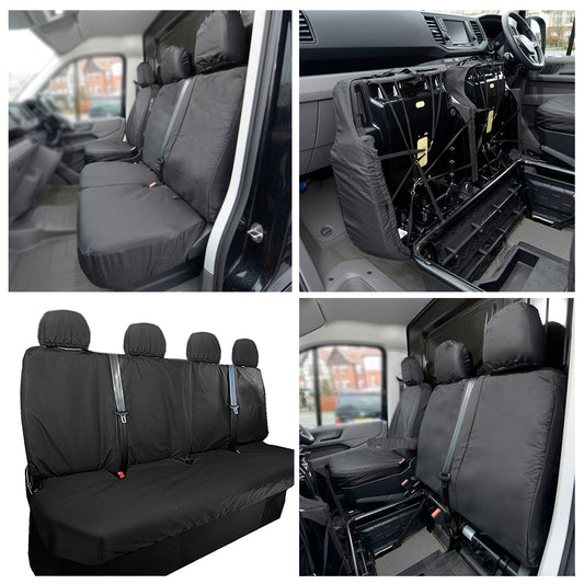 Man TGE (2017 Onwards) Tailored Front & Rear Seat Covers (WITH Split Front Passenger Base & NO Folding Front Middle Seat) - Black