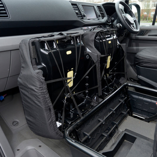 VW Crafter (2017 Onwards) Tailored Front Seat Covers (WITH Split Passenger Base & NO Folding Middle Seat) - Black